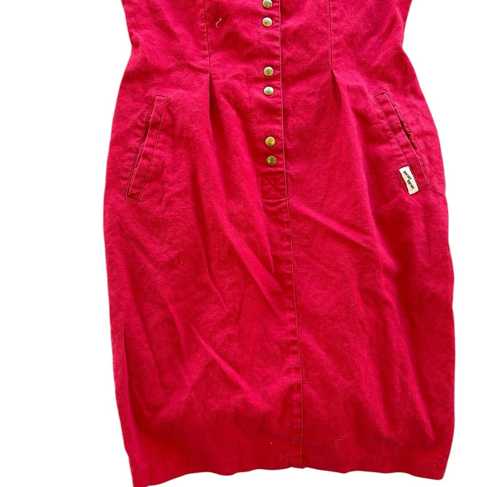 Vintage 80s Skirt Jumpsuit Red Snaps Pockets High Neck Nok Nok Dolman Sleeve - Picture 2 of 6